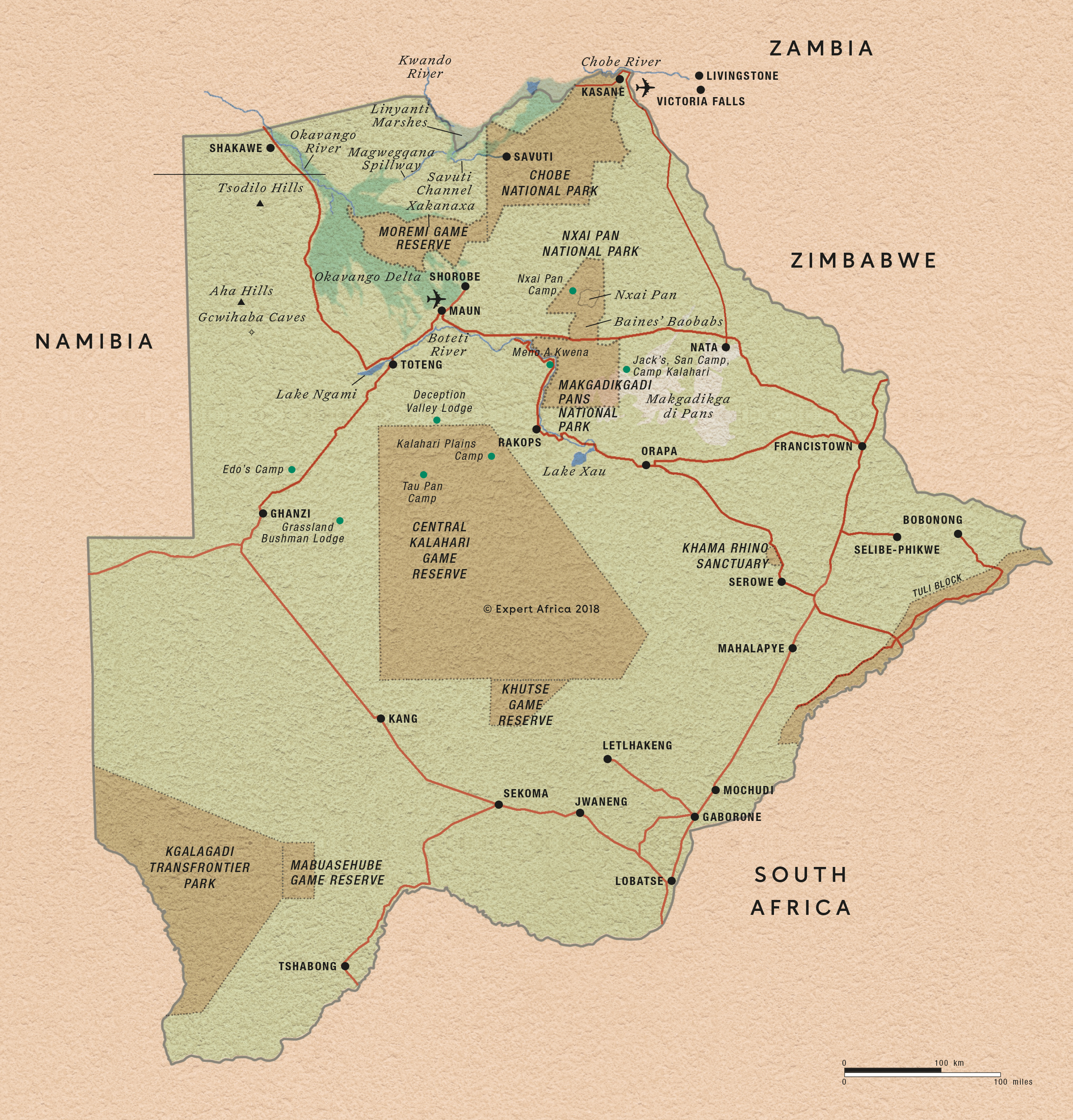 Physical Map Of Botswana Map Of Botswana | © Expert Africa
