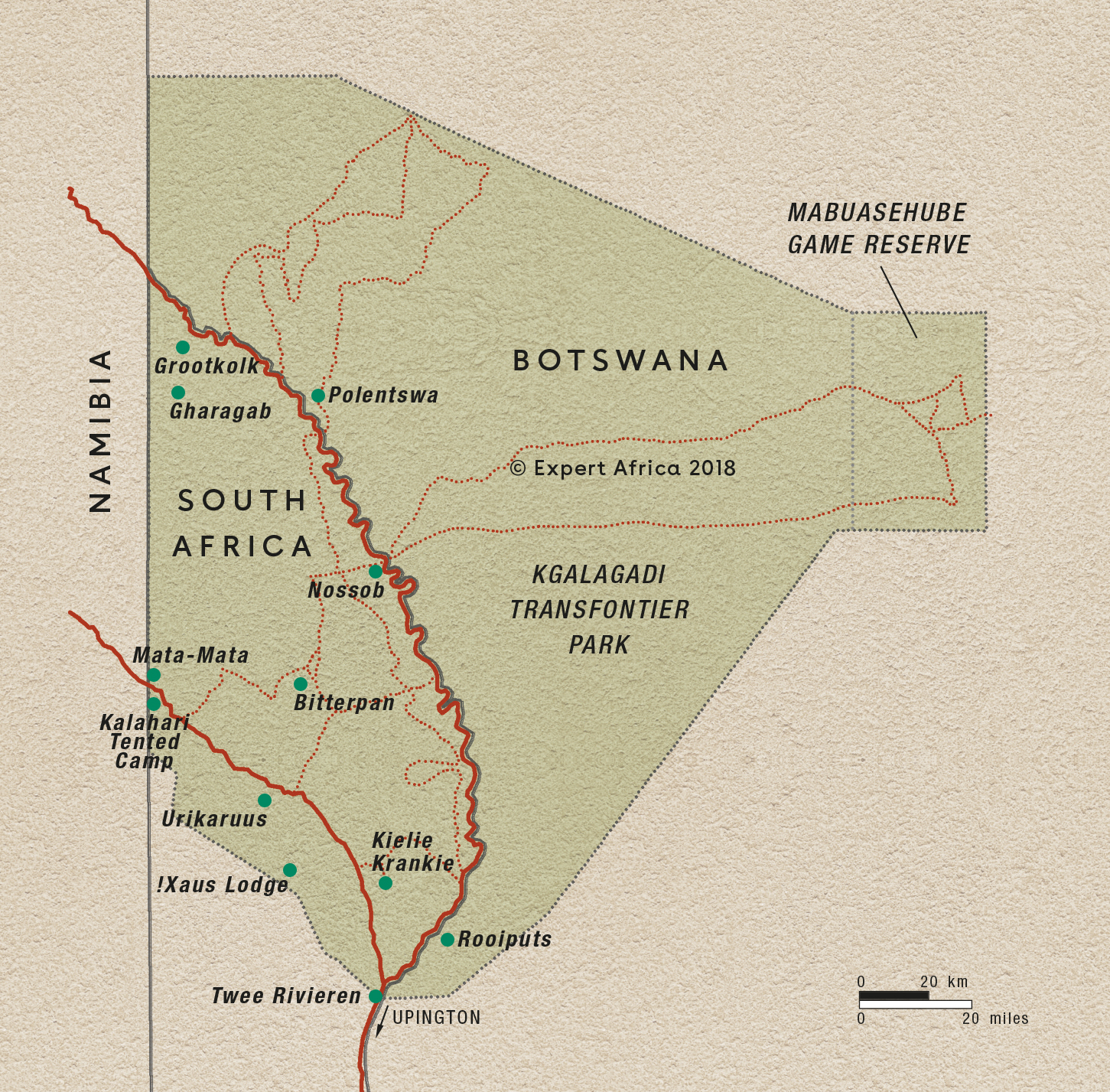 Kgalagadi Transfrontier Park Map Kgalagadi Transfrontier Park reference map in South Africa 