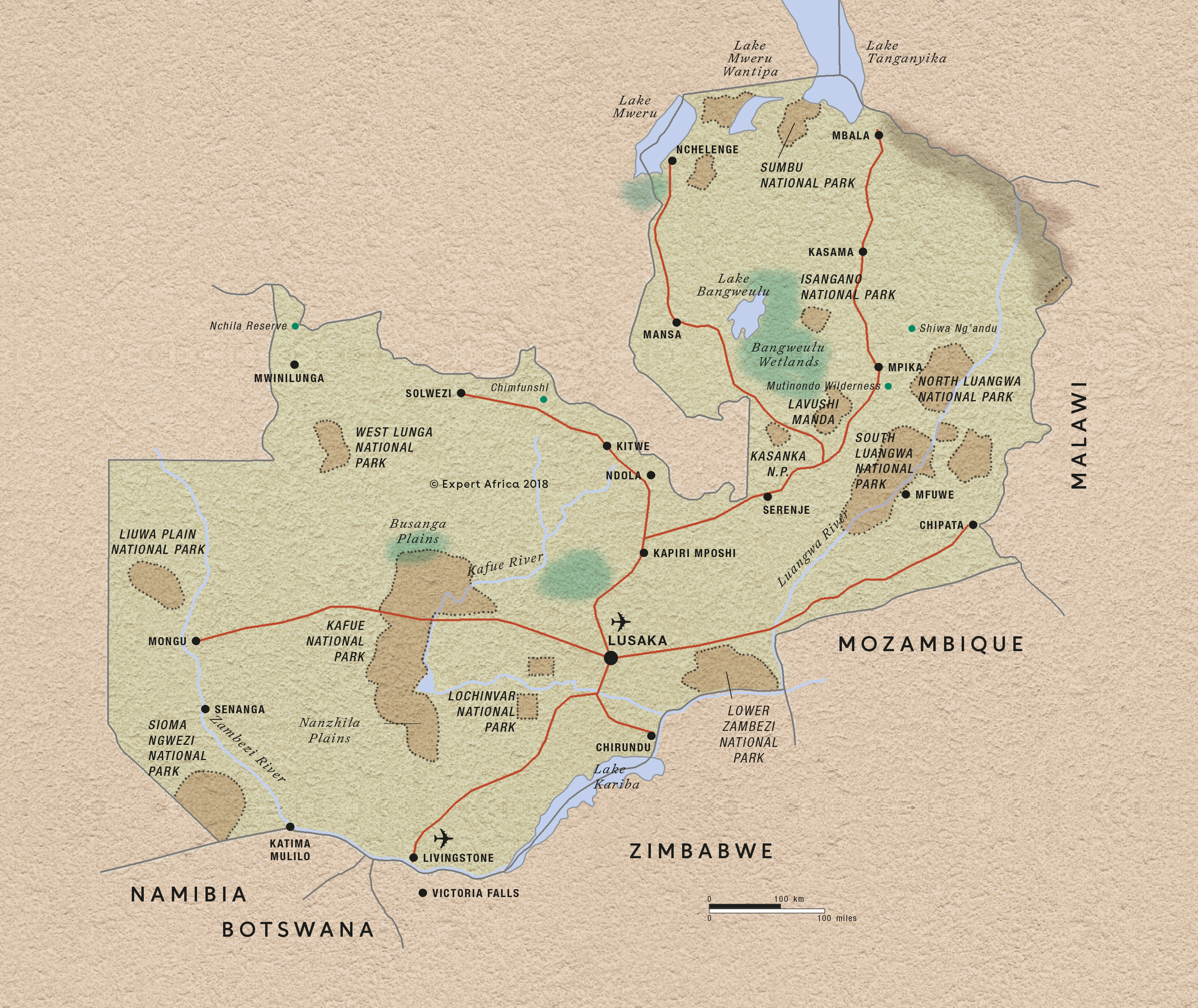 Map Of Zambia National Parks Map of Zambia | © Expert Africa