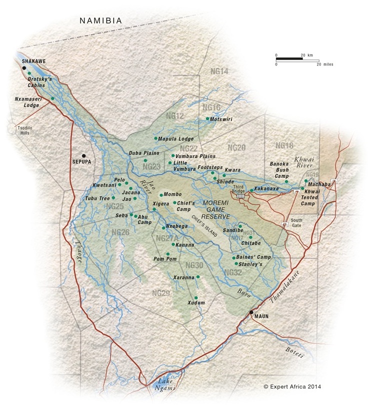 Map of Okavango Delta | Botswana | (c) Expert Africa